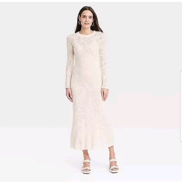 Women's Long Sleeve Maxi Pointelle Dress - A New Day Cream - Picture 1 of 4